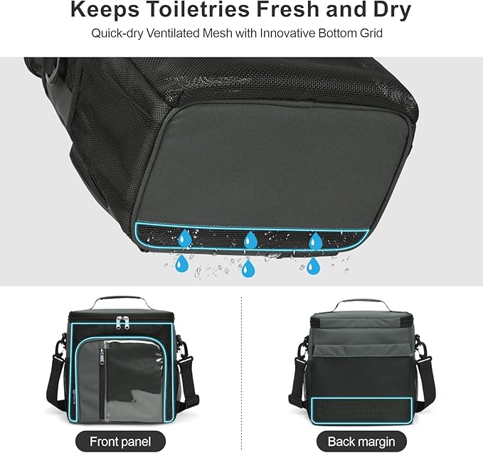 F-color Hanging Shower Caddy Portable - College Dorm Essentials for Girls Guys with Hooks, Soft Crossbody Shoulder Strap, Multiple Pockets, Quick-Dry Shower Bag for Dorm Travel Essentials, Dark Grey