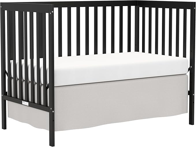 Baby Crib 5-in-1 Convertible, Wooden Nursery Cribs Converts to Toddler Bed, Daybed and Full Size Bed, 3 Adjustable Base, Non-Toxic Finish (Black)