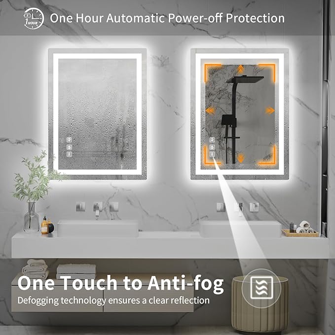 LED Mirror for Bathroom, 24x32 Inch Backlit + Front Lighted Bathroom Vanity Mirror with Lights for Wall, Double Light Strips, 3 Colors, Shatter-Proof, Anti-Fog and Brightness Memory