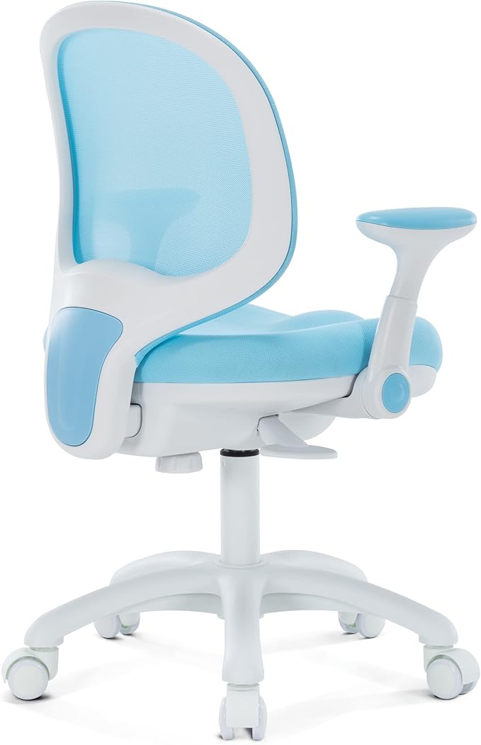Kids Desk Chair, Boy's Girl's Child Children Study Office Computer Chair, Ergonomic Design, Adjustable Height and Seat Depth (Sky Blue W/Armrests)