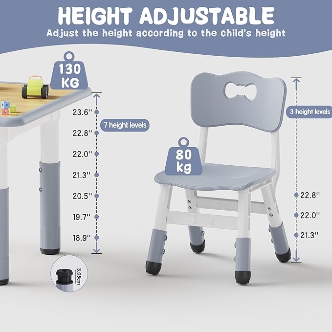 Brelley Kids Table and 2 Chairs Set, Height Adjustable Toddler Desk and Chair Set, Graffiti Desktop, Classroom/Daycare/Home, Children Multi-Activity Table for Ages 2-8