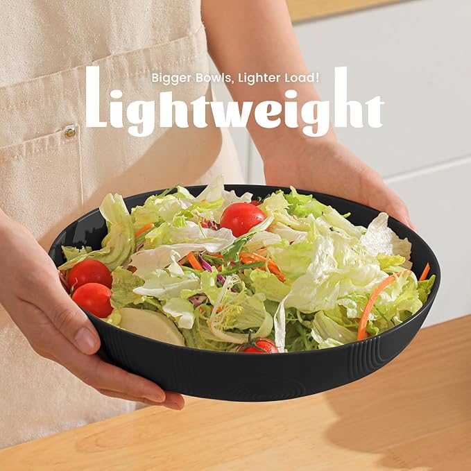 Homienly Wheat Straw Large Salad Bowl Set - Salad Bowls for Kitchen, Party, 60 OZ Large Capacity Serving Bowls Set of 2, Microwave and Dishwasher Safe Big Fruit Bowls (Black)