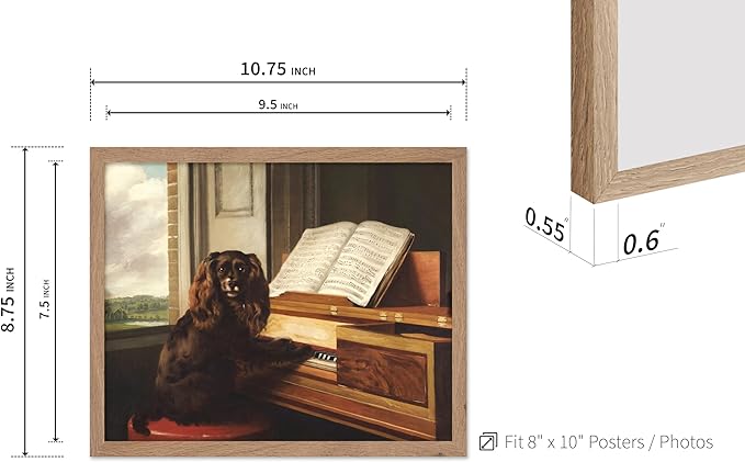 Poster Master Vintage Portrait of an Extraordinary Musical Dog Poster - Retro Dog Print - Puppy Art - Music Art - Piano Art - Animal Lover Art - Living Room or Office Decor, 8x10 Beige Framed