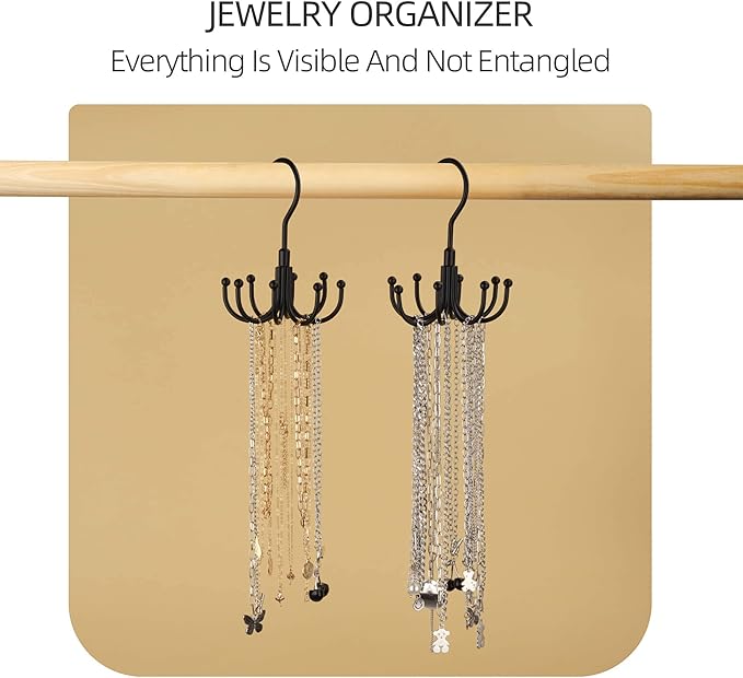 ZEDODIER Belt Hanger, 4 Pack Rotatable Belt Rack Closet Accessories Organizer, Maximum 24 Storage Capacity, Hanging Holder Storage Hook for Belt, Bra, Tank Top, Tie, Scarf, Purse, Black