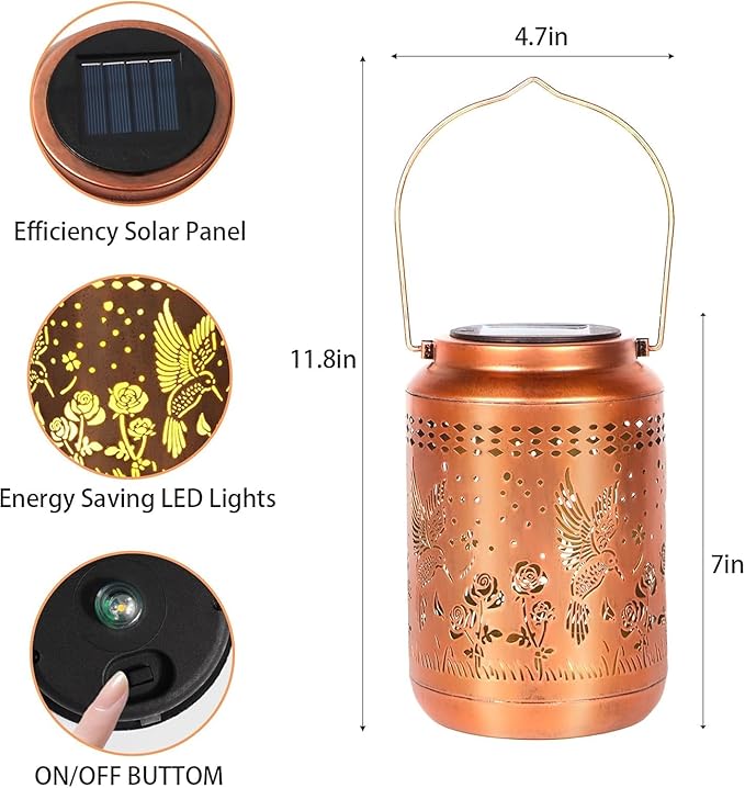 Solar Lanterns Outdoor Hummingbird Lantern Garden Decor Waterproof Decor Light Hanging Solar Lights Yard Decor,Gifts for Women Gifts for Mom Gifts for Grandma