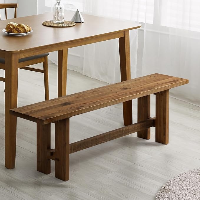 Reclaimed Solid Wood Bench, 55" Farmhouse Entryway Bench for Hallway, Kitchen, Dining, Bedroom, Narrow Indoor Bench with Rustic Charm