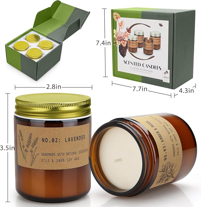 Candles for Home Scented Candles Set, 4 Pack Candles Gifts Set for Women/Men, Soy Candle, Lavender Candle, 220H Long Lasting Soy Wax Candle Set for Mother's Day, Birthday, Anniversary, Men