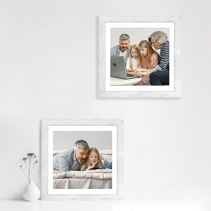12x12 Picture Frame Set of 4 with Tempered Glass, Display 10x10 Picture with Mat or 12 x 12 Without Mat, Mixed Color Wood Photo Frames for Tabletop Display and Wall Mounting