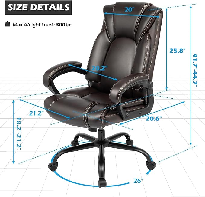 OUTFINE Office Chair Executive Office Chair Desk Chair Computer Chair with 5-Year hydrolysis-Resistant Leather Spring Cushion Ergonomic Support Tilting Function Upholstered in Bonded Leather (Brown)
