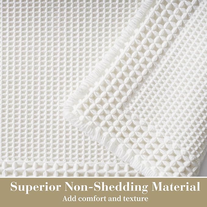 RESARE Waffle Bathroom Runner Rugs, Super Absorbent Bath Mat Non Slip Washable Quick Dry, Ultra Soft Quick Dry Boho Bath Rugs with Tassels for Hallway Bedroom Laundry Room, 2'x4'(24"x48"), White