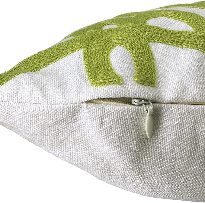 Alysheer Embroidered Lumbar Decorative Throw Pillow Cover 12 x 20 inches, Classic Mandala Chic Pattern Avocado Green Farmhouse Cushion Case for Sofa Couch Bed Living Room(Chartreuse Green)