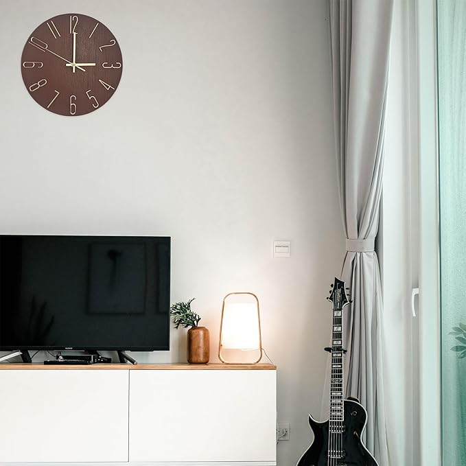 Faupugh 12 inch Silent Wall Clock, Battery Powered Wall Clock Suitable for Home, Office, Kitchen, School, Bedroom, Living Room (Retro Brown)