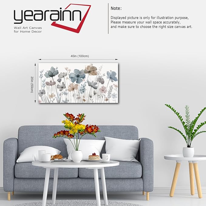 Elegant Flowers Canvas Wall Art - Floral Pictures for Wall Decor Indigo Brown Grey Canvas Painting Nature Printing Artwork for Living Room Bedroom Home Office Wall Decoration 20" x 40"