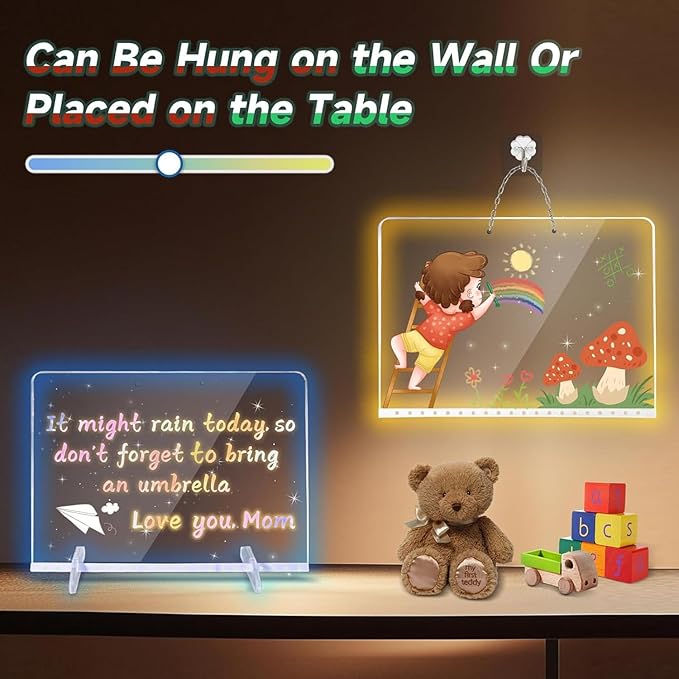 Acrylic Board with 7 LED Light,13.7"*10" LED Drawing Board with 7 Markers,Dynamic Light Led Note Board,Light up Acrylic Dry Erase Board Message Board,Drawing Board for Kids for Office, School, Home