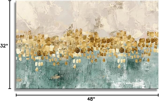 DZL Art A74681 Gold Abstract Painting Modern Decor Wall Art Gold Canvas Gray Contemporary Canvas Living Room Art 32.00'' x 48.00''