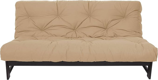 Mozaic Full Size 8-Inch Cotton Twill Gel Dual Memory Foam Futon Mattress, Khaki