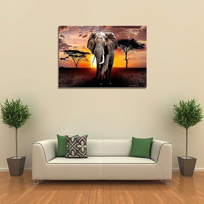 XXMWallArt FC3081 Canvas Wall Art Elephant Picture African Wild Animals Artwork Painting Print for Living Room Bedroom Kitchen Home and Office Wall Decor