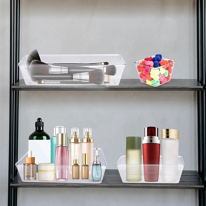 4 PCS Clear Plastic Drawer Organizer, Desk Drawer Divider Organizers and Storage Bins for Makeup, Jewelry, Gadgets for Kitchen, Bedroom, Bathroom, Office (9.0"x6.0"x2.2")