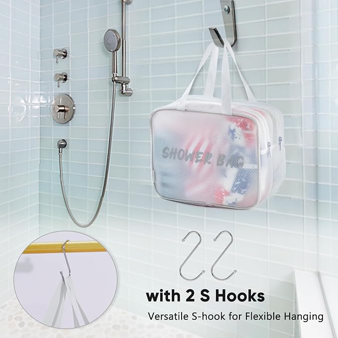 Large Mesh Shower Caddy with Wet & Dry Zones – Portable Hanging Toiletry Bag for College Dorm Room Essentials, Travel, Gym, Camping, Beach Tote Bag – Quick-Dry Shower Tote Organizer