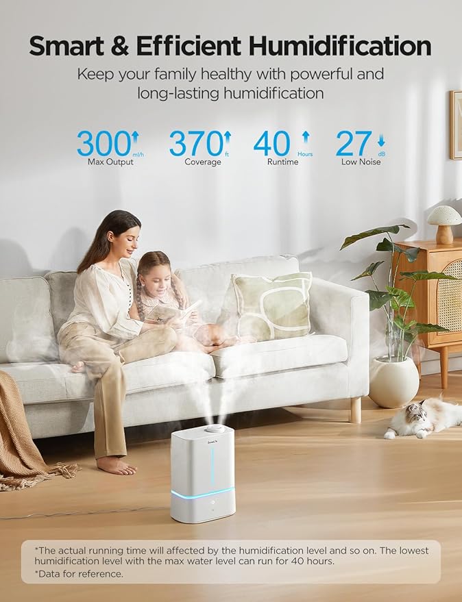 GoveeLife Humidifiers for Bedroom, 4.5L Smart Cool Mist Air Humidifiers with Scent Diffuser & Nightlight, 40H Runtime, Easy to Clean, Quiet Top Fill Ultrasonic Humidifiers for Plant, Large Room, Baby