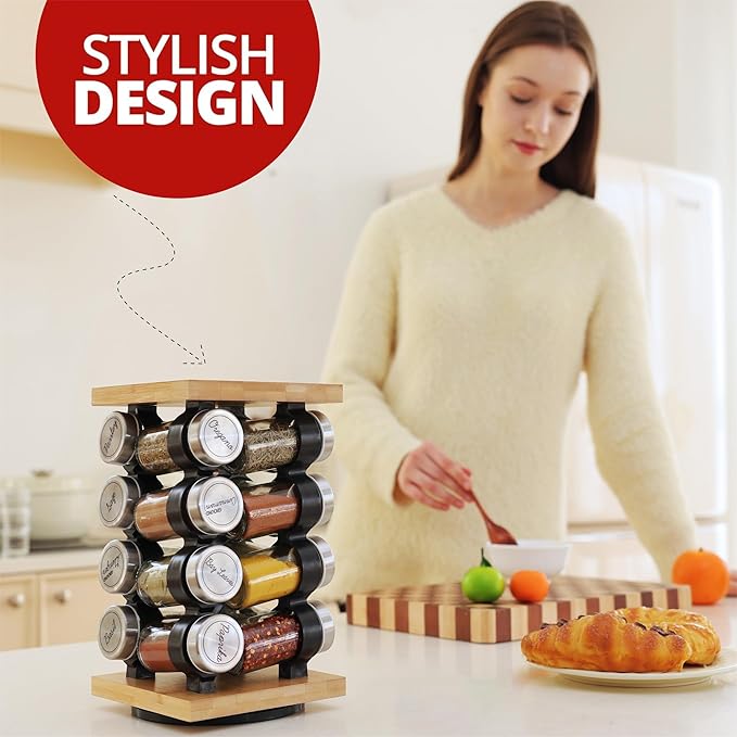 Orii 16-Jar Rotating Spice Rack with Spices Included – Pre-Filled Spice Racks with 5-Year Refill Program - Flavorful Spices