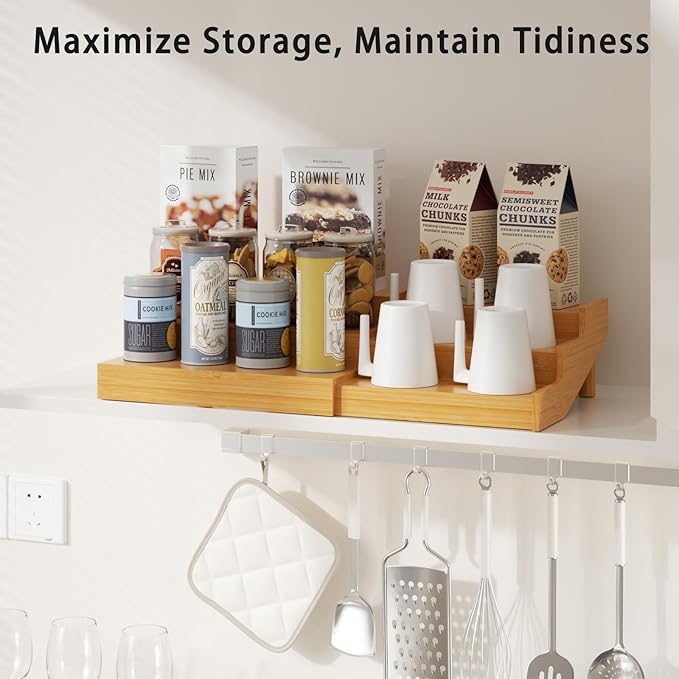 Spice Rack, Bamboo Spice Rack Kitchen Cabinet Organizer Expandable - Bamboo 3 Tier Figurine Display Shelf, Adjustable 3 Tier Spice Racks