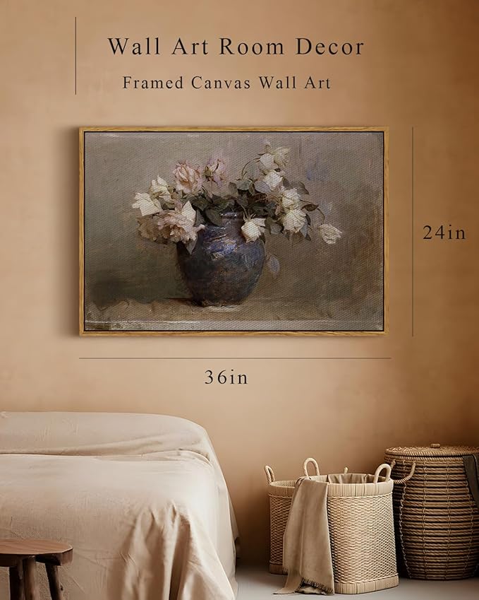 InSimSea Framed Canvas Wall Art Vintage Decor, Retro Floral Rustic Decorations for Living Room, Farmhouse Wall Decor for Living Room Bedroom, 24"x36"