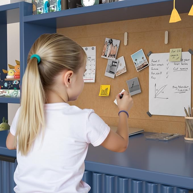 Blue Wooden Kids Fluted Desk and Chair Set,Kids Study Desk with Storage Shelves,Kids Study Table and Chair Set with 4 Fluted Drawers,Girls Study Desk for Kids with Hutch for Bedroom-p7P54u