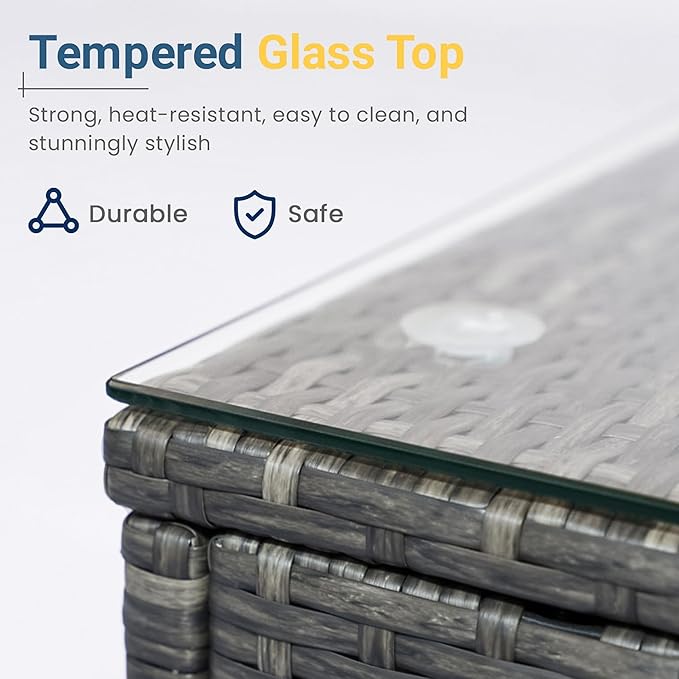 Wisteria Lane 5-Pieces Outdoor Patio Furniture Set, All Weather Wicker Rattan Sectional Sofa Conversation Set with Cushions & Glass Coffee Table for Backyard Porch Garden Balcony, Grey