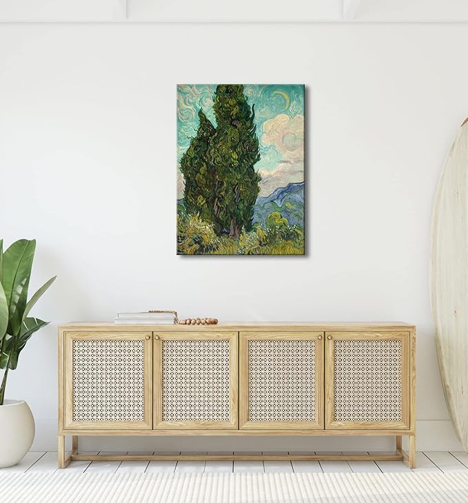 Wieco Art Cypresses by Van Gogh Large Classic Canvas Wall Art Prints Famous Oil Paintings Reproduction Green Tree Picture for Home Decorations Abstract Forest Landscape Artwork