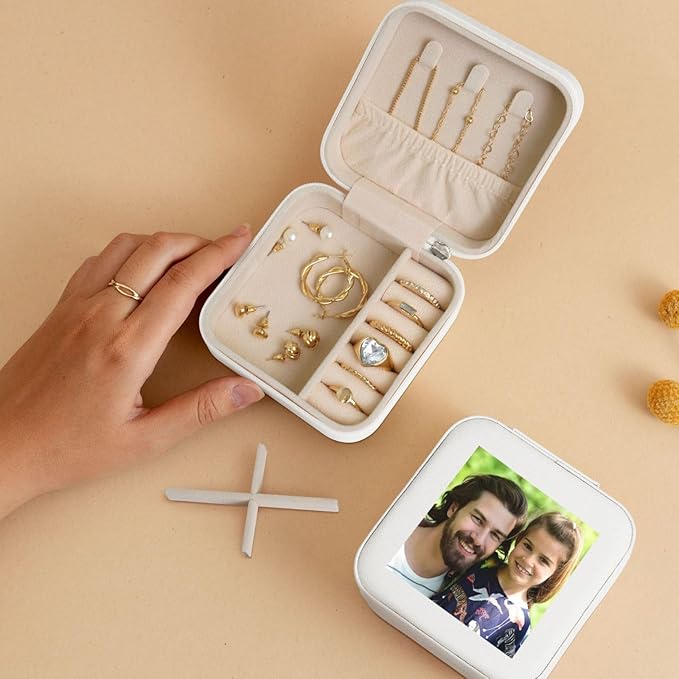 Personalized Jewelry Box Gifts for Women - Custom Jewelry Organizer with Image Text Logo - Customized Travel Leather Jewelry Case for Mom Wife Wedding Girls