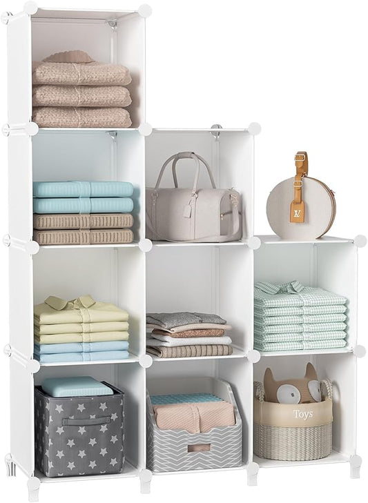 Neprock Closet Organizer,9 Cubby Storage Organizer,Book Shelf,Clothes Yarn Storage for Bedroom Organization(White)