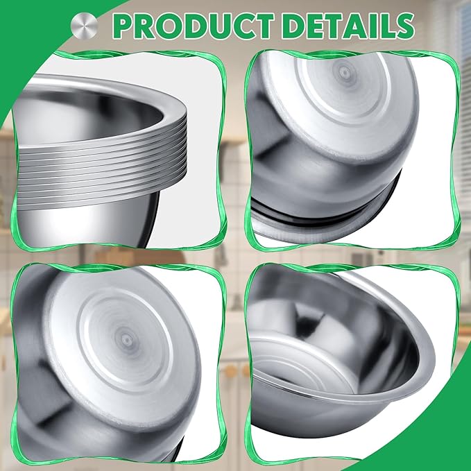 Pinkunn Set of 12 Stainless Steel Mixing Bowls, Nesting Metal Prep Salad Bowl Bulk Kitchen Large Reusable Baking Food Container for Hotel Restaurant Home Cooking, Silver(10.2 x 3.26 Inch)