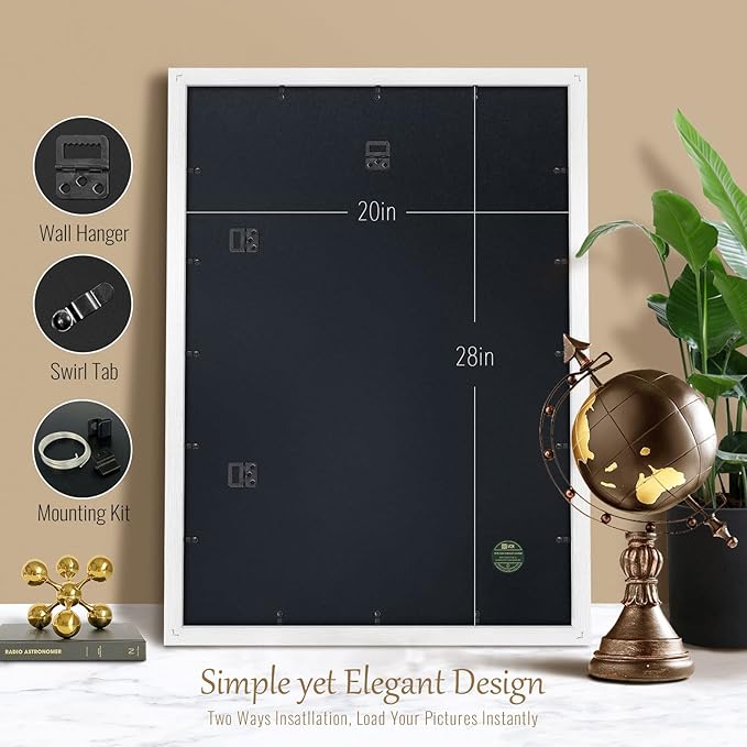 VCK 20x28 Picture Frame Set of 4 - White, Gallery-Quality Wood Poster Frames, 1.1-Inch Wide Border, Polished Plexiglass, Vertical or Horizontal Wall Display for Photo/Art/Prints, White