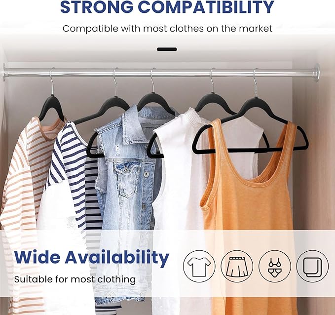 Jiang&Rong 60 Pack Black Velvet Hangers, Ultra Thin Space Saving Non-Slip Clothes Hanger, No Shoulder Bumps Suit Hangers for Sweaters, Jackets, Pants, Dresses & Shirts, Heavy Duty Velvet Coat Hanger