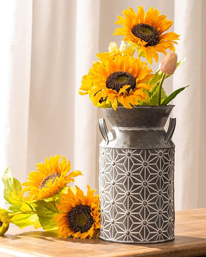 Vintage Galvanized Metal Milk Can, Farmhouse Decorative Flower Vase, Rustic French Country Milk Jug for Home Decor,10.6''H…