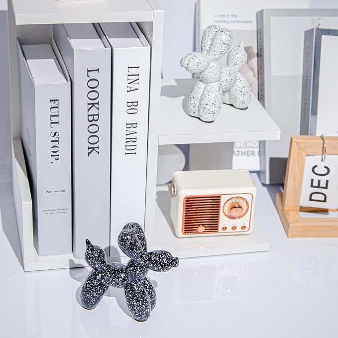 Creative Balloon Dog Statues Small Ceramic Animal Sculpture Modern Home Decor Living Room Desktop Decorations Bedroom Office Cabinet Ornament (Black-A)