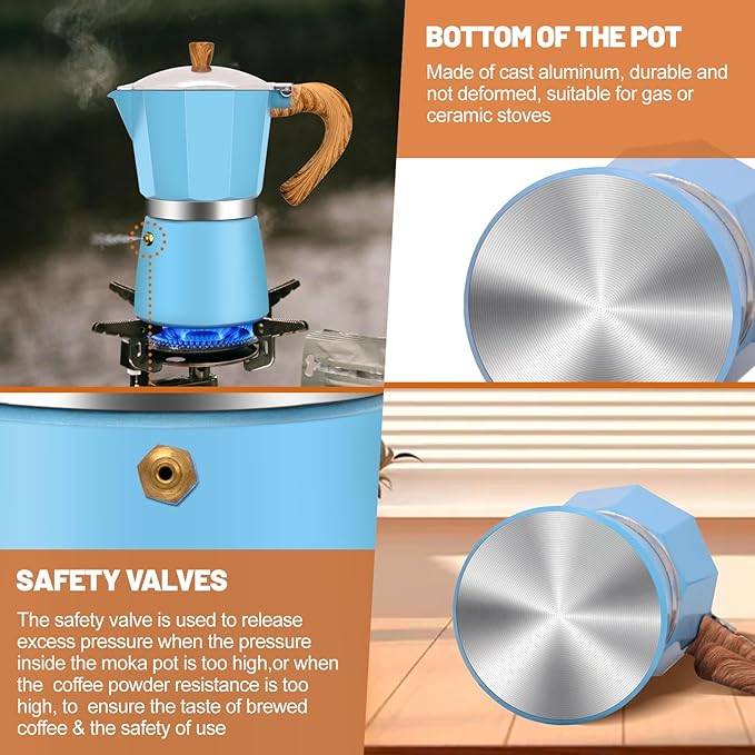 3 Cup Aluminum Espresso Stovetop Moka Pot Express Coffee Maker Percolator Italian Classic Mocha Coffee Machine for Italian and Cuban Cafe Brewing for Home & Camping 150ml 5oz