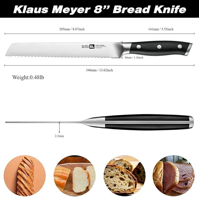 Stahl High Carbon Exclusive German Steel 8 inch Bread Knife (Black)