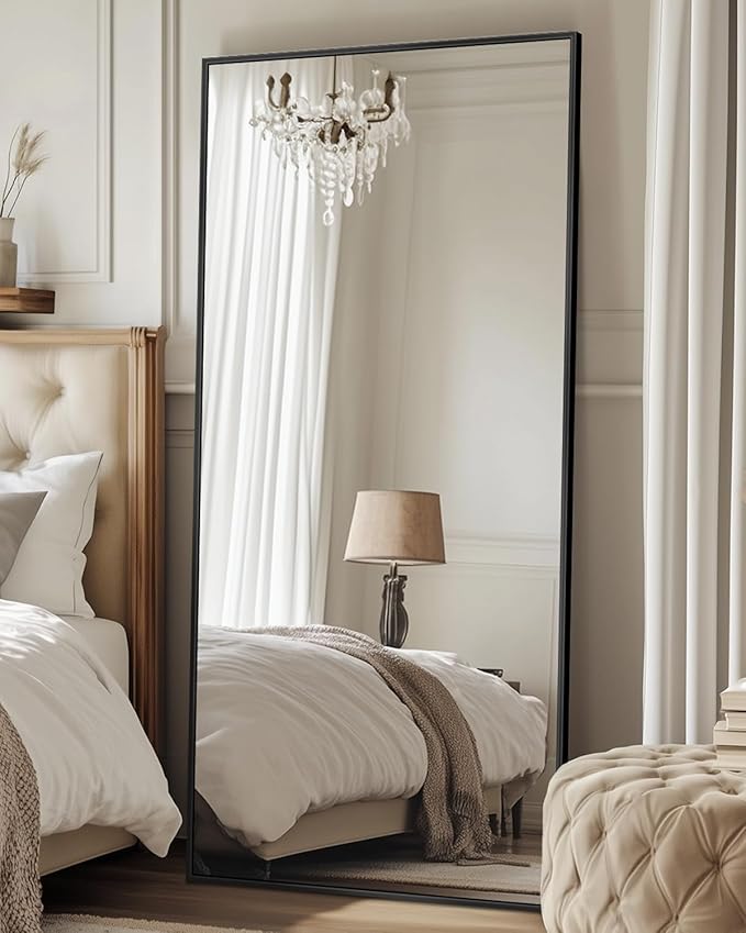 Antok Full Length Mirror, 58"x21" Floor Mirror with Stand, Hanging Mounted Mirrors for Bedroom, Living Room, Cloakroom, Dining Room, Black, Rect