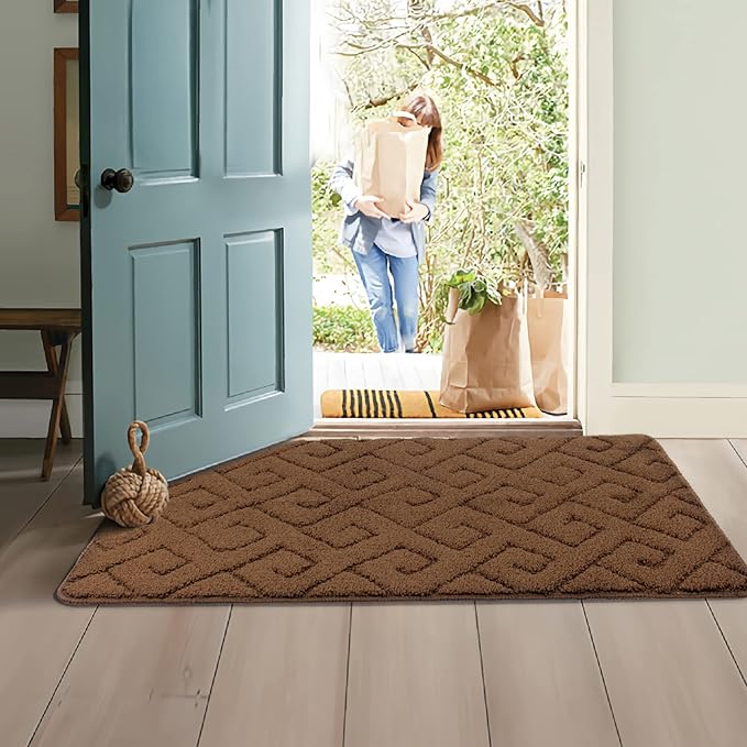 Walensee Indoor Doormat, Front Door Mat for Entrance (36"x59" Brown) Machine Washable Entryway Rug, Non Slip Trapper Door Rugs Absorbent Dirt Low Profile Shoes Scraper Inside Floor Mats