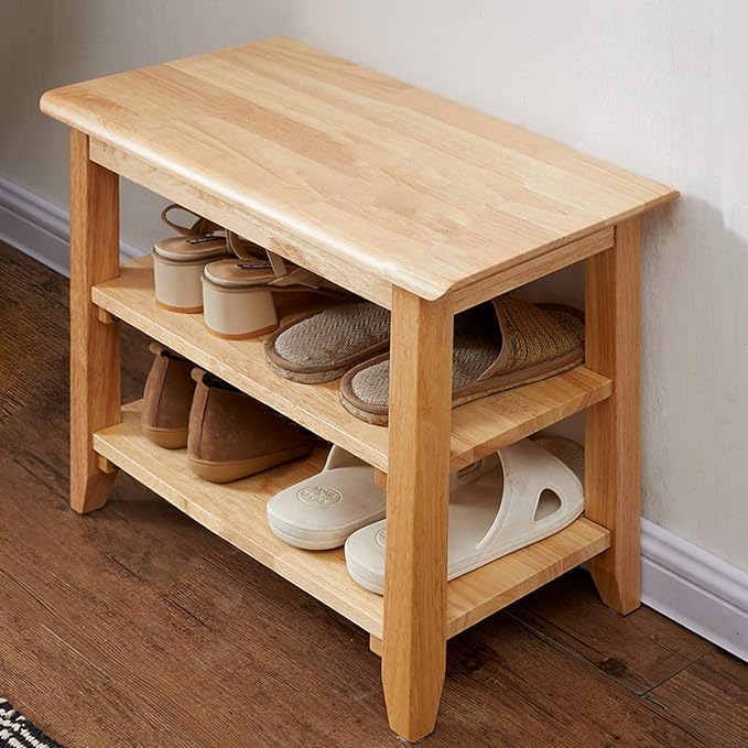 XKZG Storage Bench Wooden Shoe Rack Bench Simple Style Wood Entryway Bench (Natural,23.6")