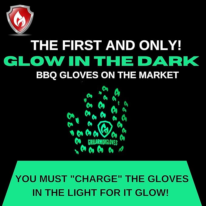 Glow in The Dark BBQ Gloves 932°F Extreme Heat & Cut Resistant Oven Mitts with Fingers – Cooking, Grilling, Baking – Accessory for Smoker, Cast Iron, Fire Pit, Camping, Fireplace