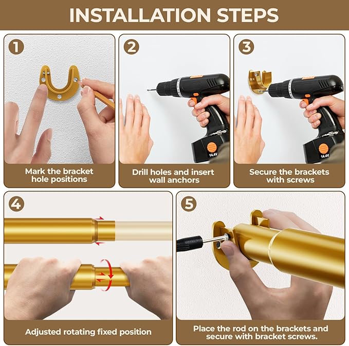 Mavivegue Closet Rod, 17 to 70 Inch Gold Adjustable Closet Rods for Hanging Clothes, Hanging Rod for Closet Wardrobes Laundry RV, Bathroom