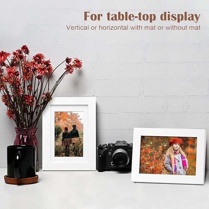 KINLINK 4x6 Frame White, Solid Wood 4 x 6 Picture Frame with Acrylic Plexiglass for 3.5x5 with Mat, Tabletop and Wall Display Photo Frames 4x6 White, 4 Pack