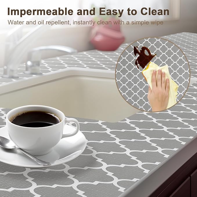 OcePor Non-Adhesive Drawer and Shelf Liner 12IN x 30FT，Non Slip Cabinet and Cupboard Liner, Kitchen Cabinet Liners for Shelves, Waterproof Drawer Shelf Liners for Cabinets/Bathroom Cupboard