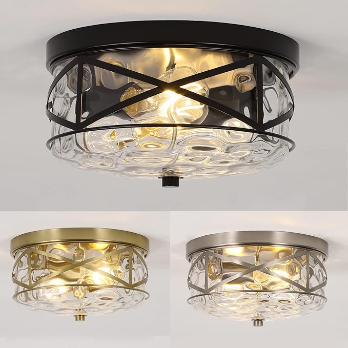 2-Light Flush Mount Ceiling Light Farmhouse Kitchen Island Ceiling Light with Bubble Glass Close to Ceiling Light Fixture for Living Room Bedroom Foyer Hallway