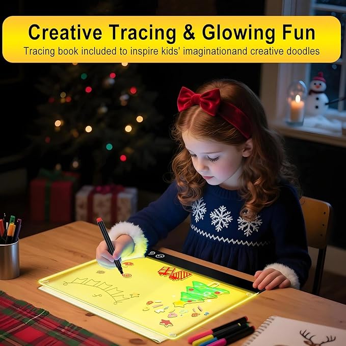 LED Magnetic Note Board with Colors, 11.8"X15.7" 4 Modes & 7 Colors Acrylic Dry Erase Board with Light, Include Hanging Chain, Led Drawing Board for Kids with Stand, Soft Cloth, 8 Markers