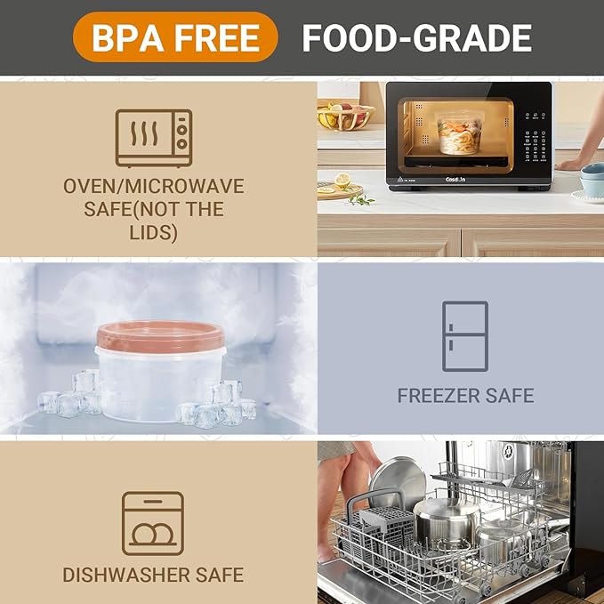 ASEVAT10oz+16oz Round Plastic Storage Containers With Lids Kitchen, Food Storage Container with Lid, Microwave Safe Bowls With Lids, Freezer Safe Jar, Slime, Soup, BPA Free Stackable