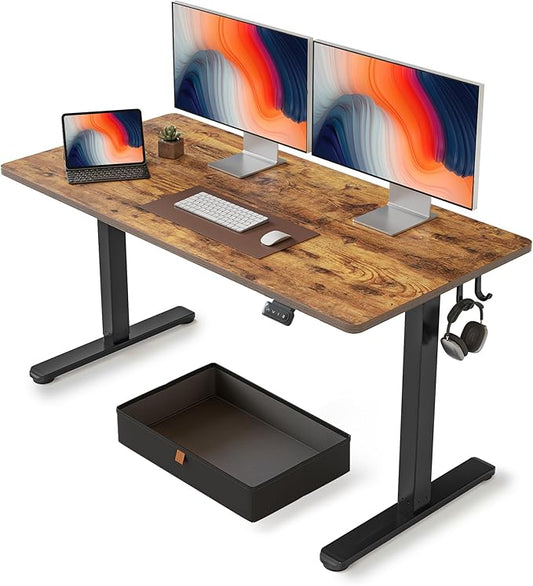 FEZIBO 63 x 24 Inches Standing Desk with Drawer, Adjustable Height Electric Stand up Desk with Storage, Sit Stand Home Office Desk, Ergonomic Computer Desk, Rustic Brown